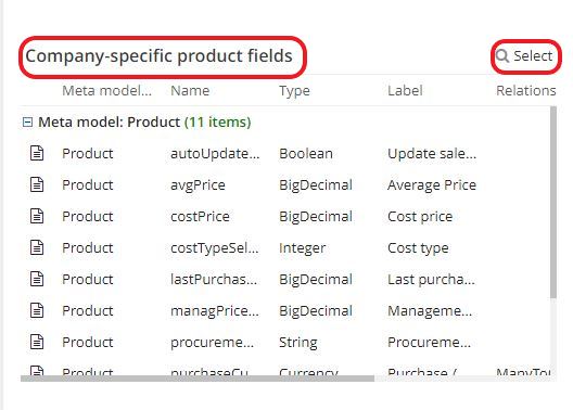 2.4. Add products by company on a product file. In orderd to do this, add products managed differently on the Company-specific product fields table on the Base app page (Application config → Apps management → Base, configure → Table Company-specific product fields). All products managed differently are found in the table Company-specific product fields.